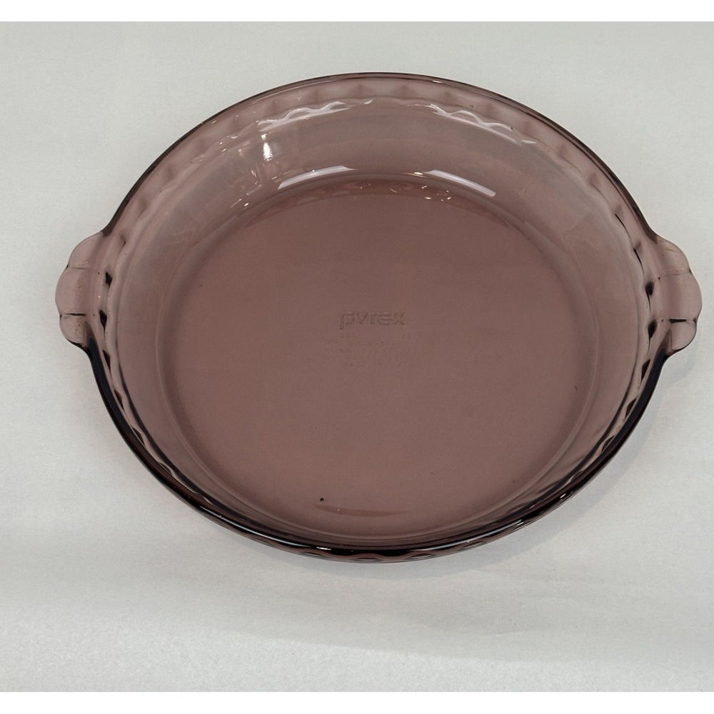 Vintage Pyrex Purple Glass Pie Plate Crimped Fluted Deep Dish Tab Handles 9.5"